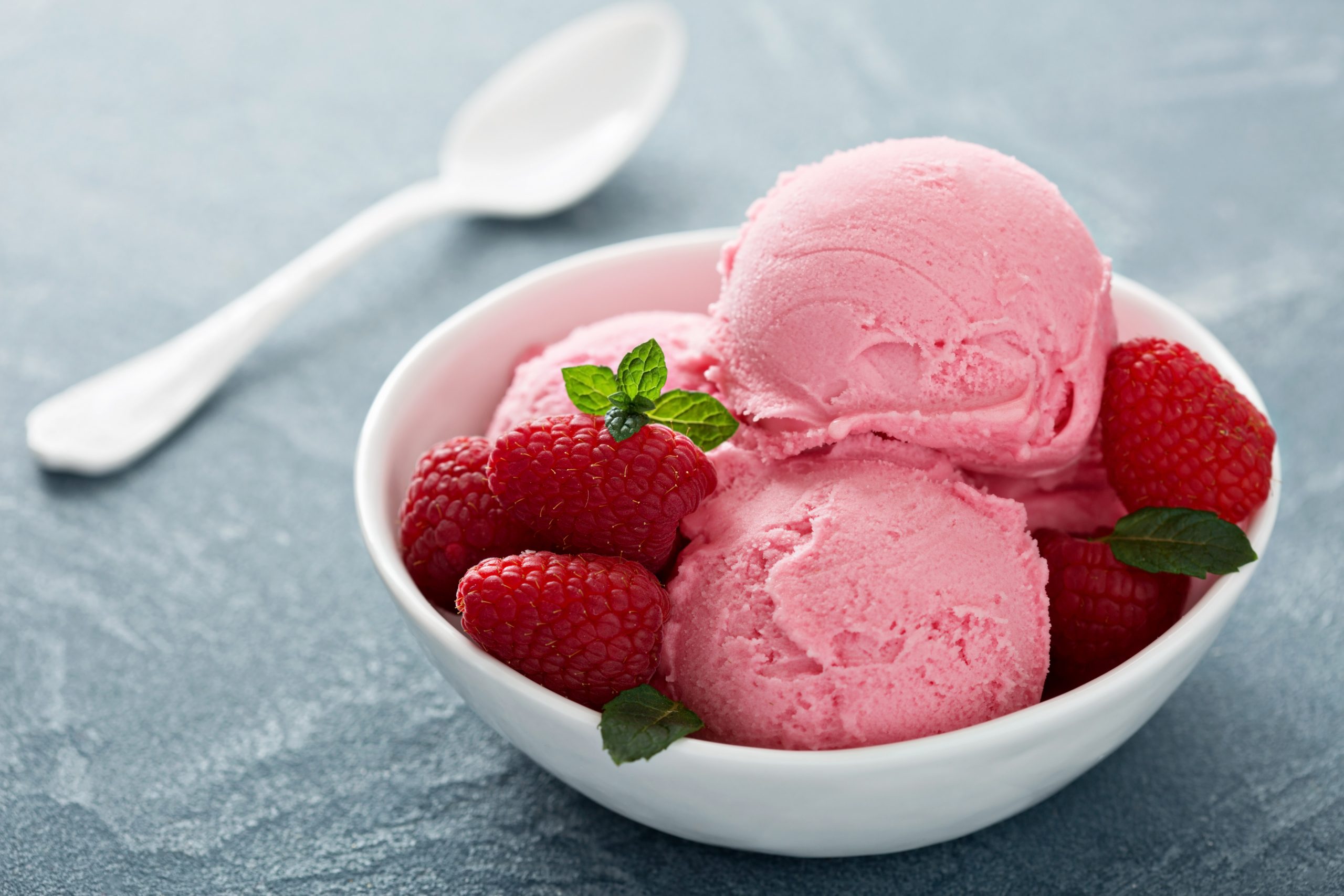 raspberry ice cream in bowl