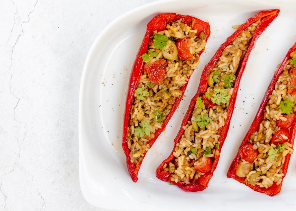 Stuffed Peppers with Lentils & Rice
