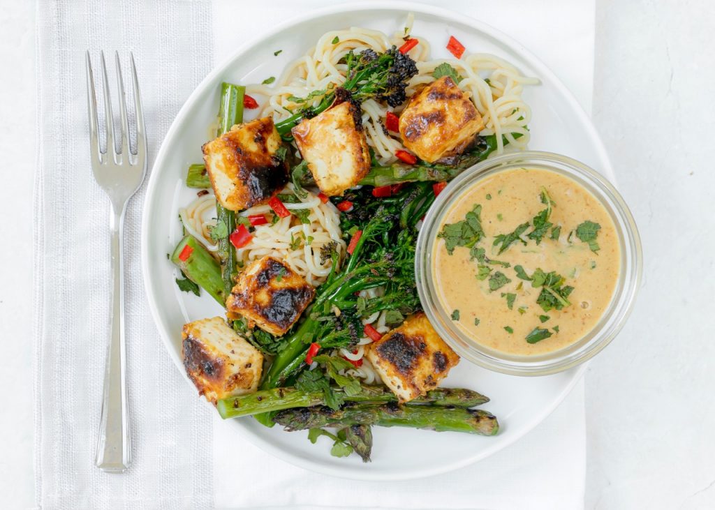 Satay Tofu with Protein Noodles